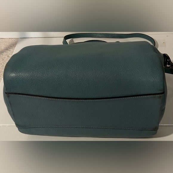 Coach Teal Blue Pebbled Leather Satchel Crossbody Structured Designer Handbag - Picture 10 of 14